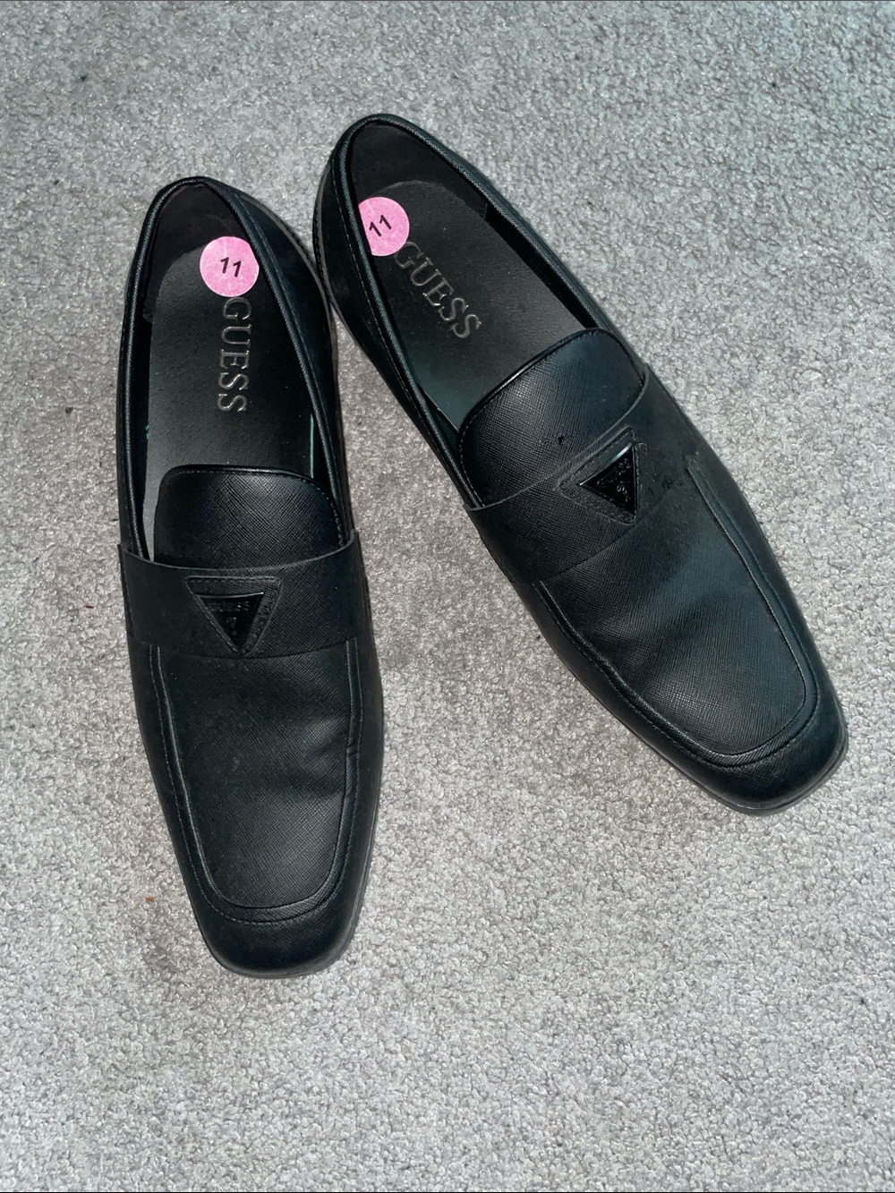 GUESS Men’s Black Slip-On Loafers with Triangular Logo